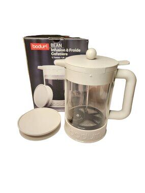 Bodum Bean Coffee Brew Press 1.5L 12-Cup White With Plunger & Extra Lid